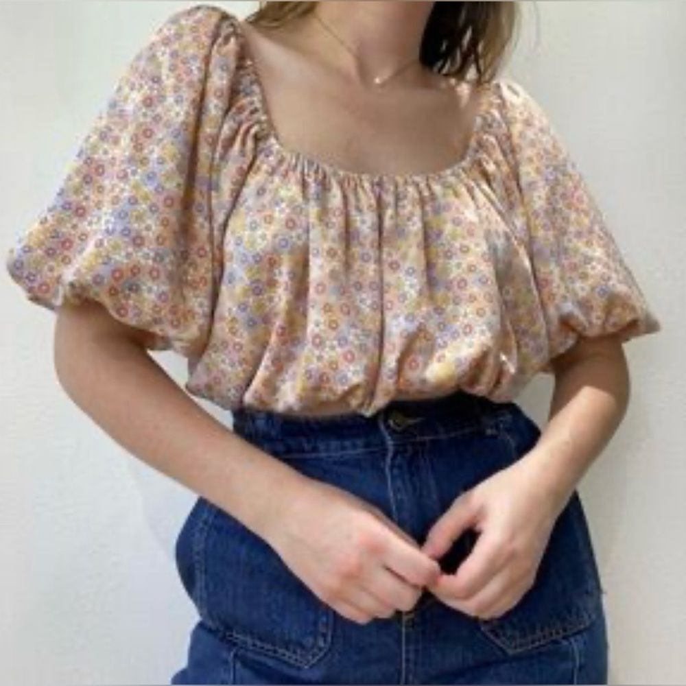 Zara Floral Print Balloon Sleeve Crop Top Size Small 70’s style - Picture 3 of 9
